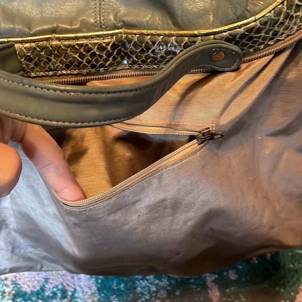 Vintage XL Grey Snakeskin Hobo Bag